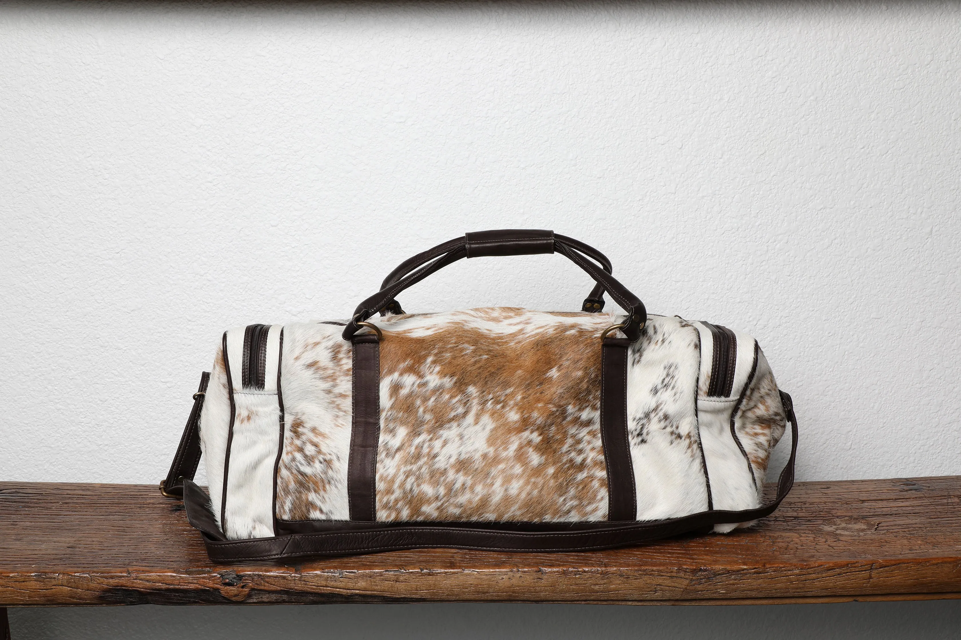 Salt and Pepper Cowhide Weekender Large Duffel Bag