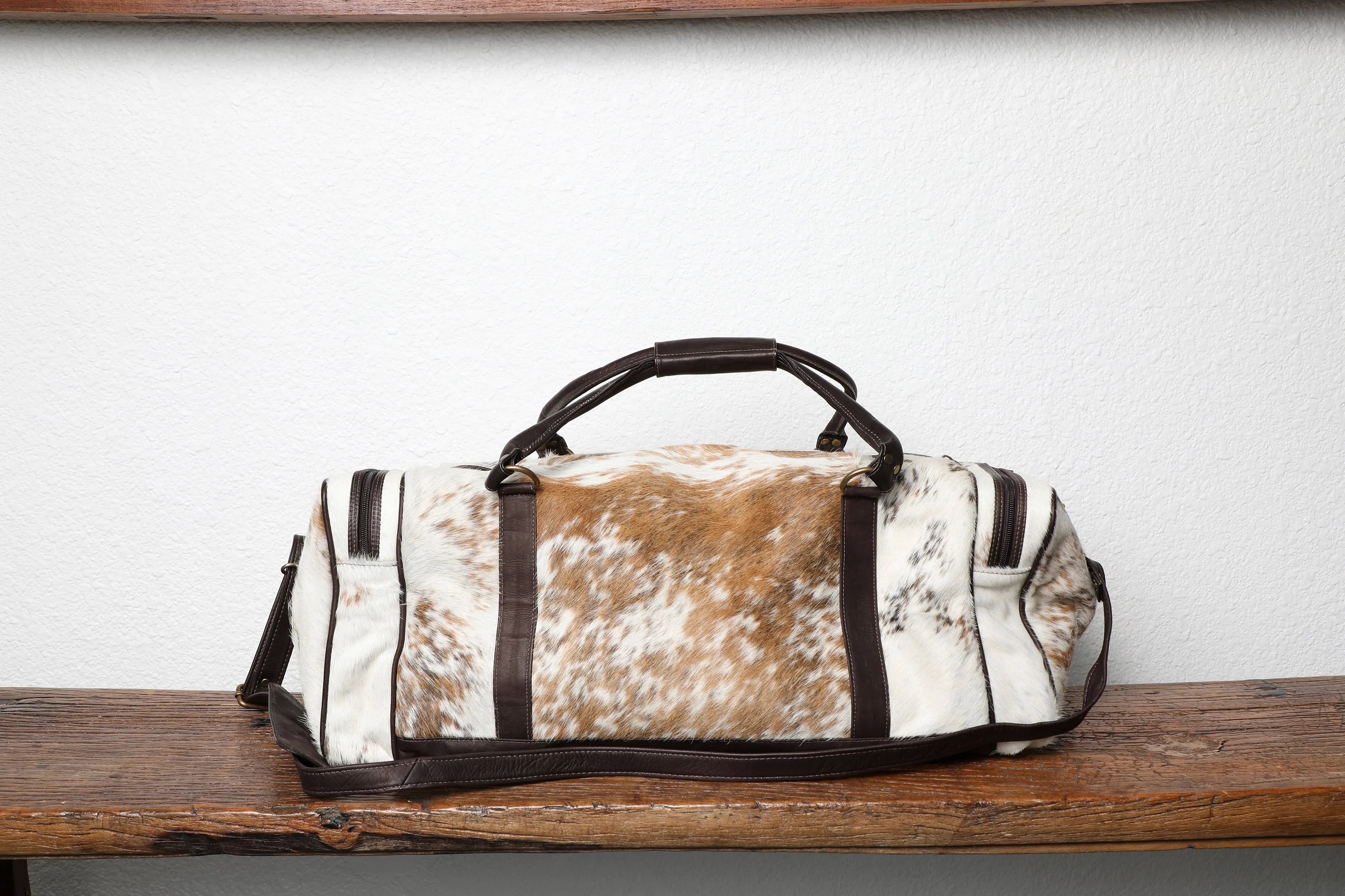 Salt and Pepper Cowhide Weekender Large Duffel Bag