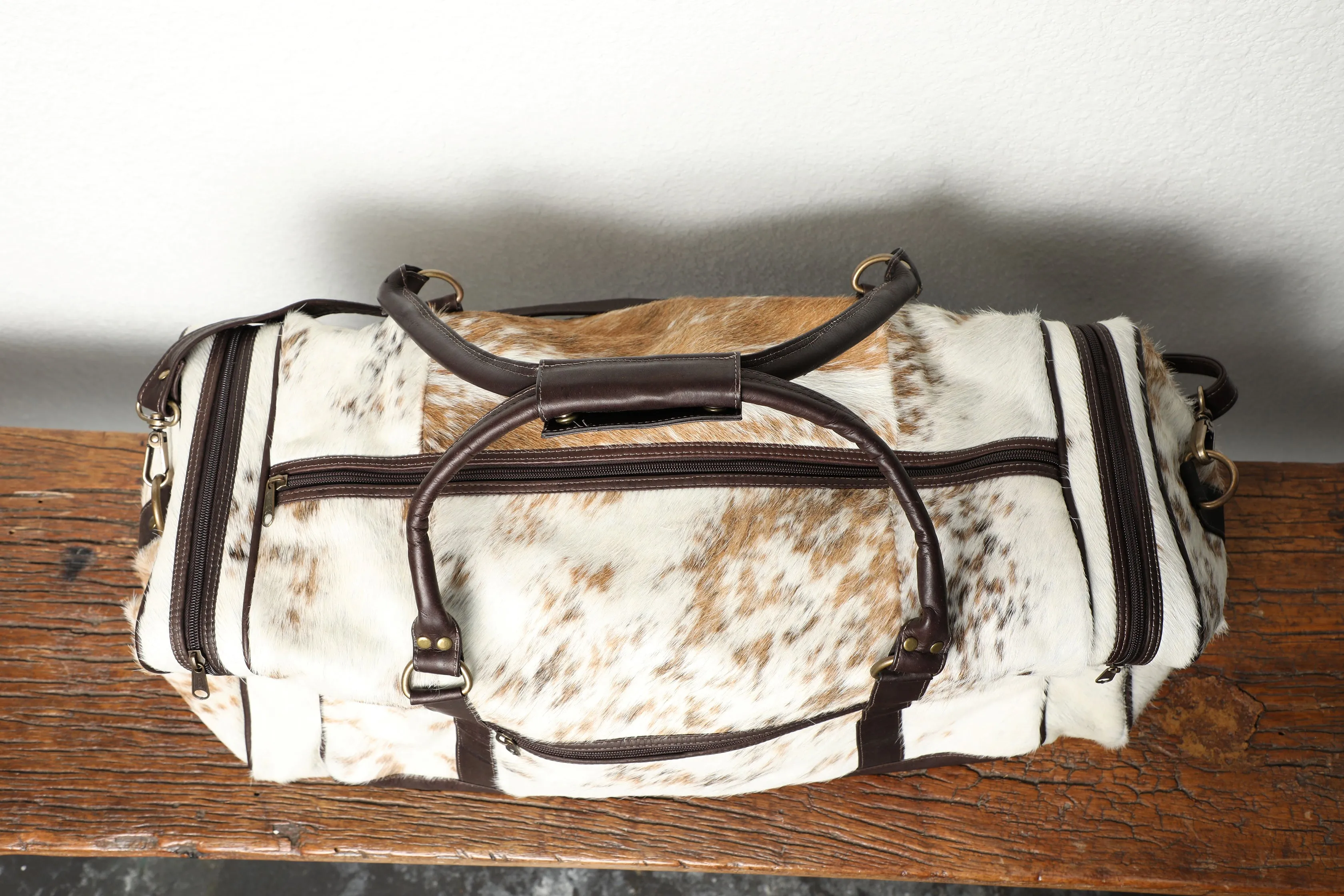 Salt and Pepper Cowhide Weekender Large Duffel Bag