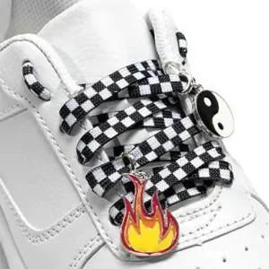 Shoelaces w/ Charms Set - Checkered W/Yin Yang & Fire Charms