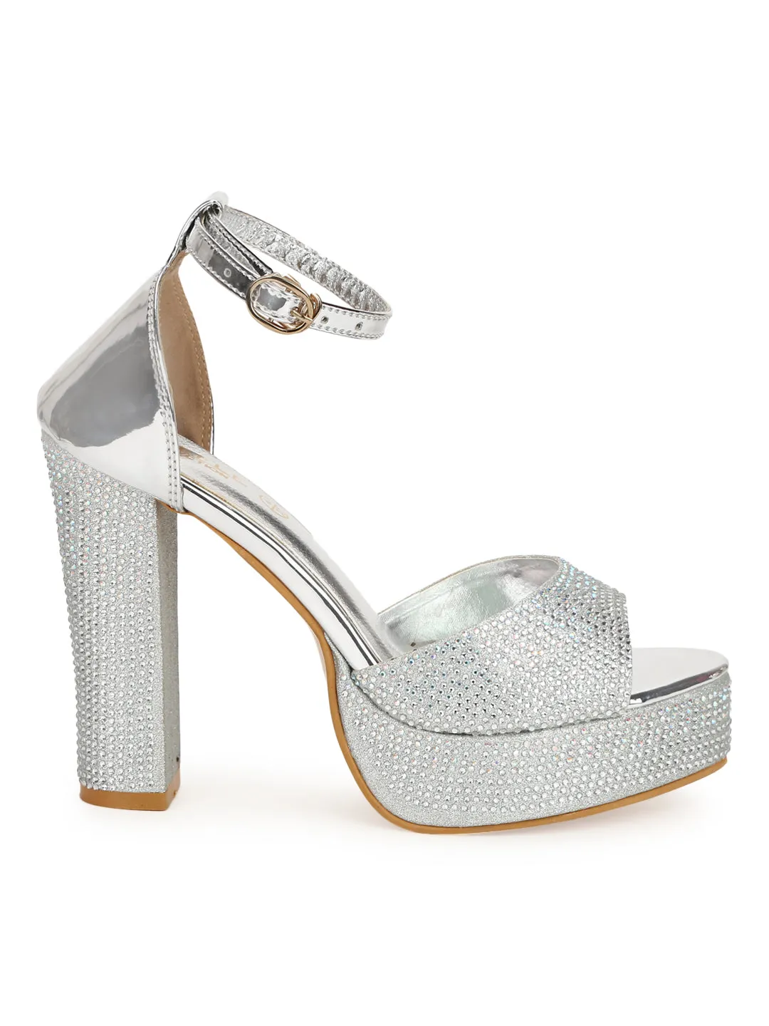 Silver Patent Glitter High Block Heel Sandals (TC-SLC-S8-SIL)