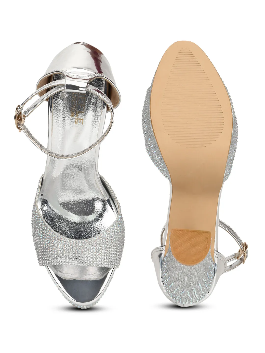 Silver Patent Glitter High Block Heel Sandals (TC-SLC-S8-SIL)