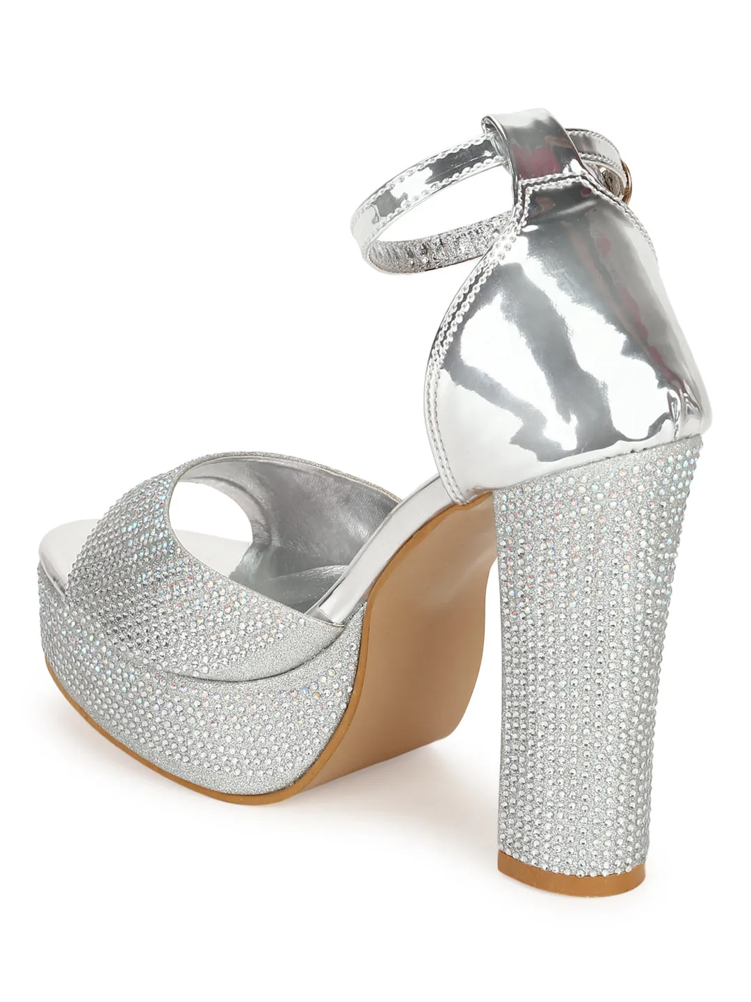 Silver Patent Glitter High Block Heel Sandals (TC-SLC-S8-SIL)