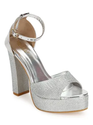 Silver Patent Glitter High Block Heel Sandals (TC-SLC-S8-SIL)