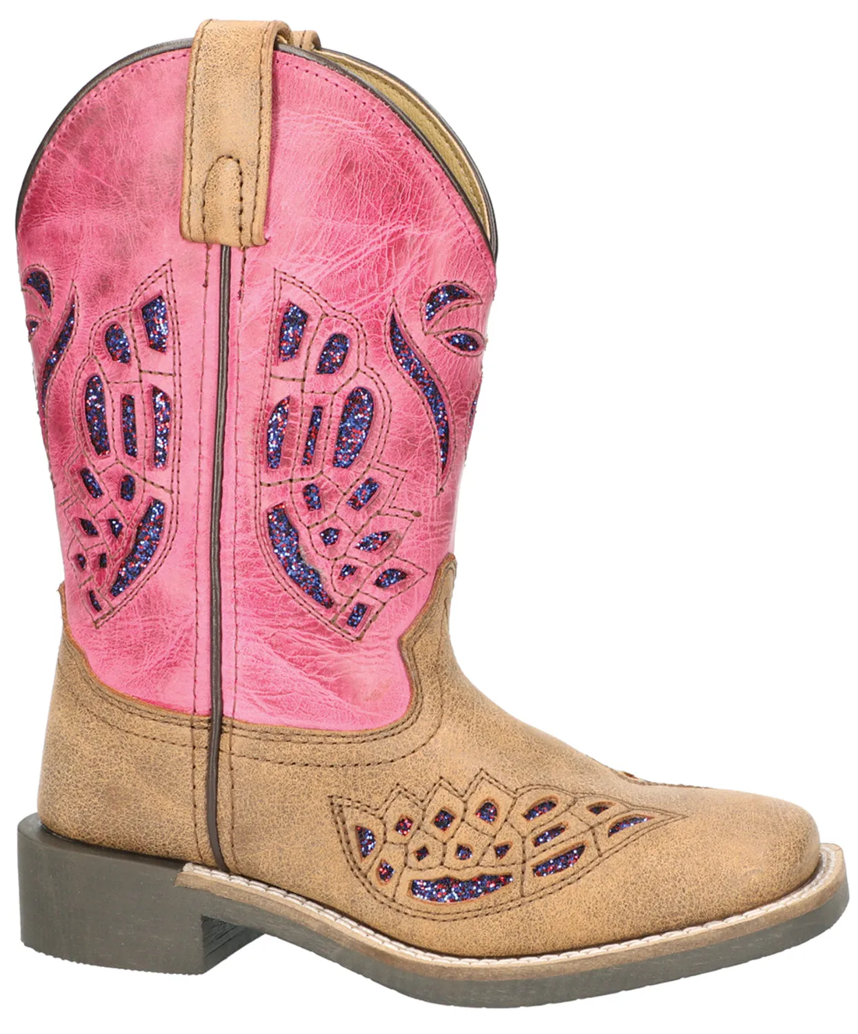 Smoky Mountain Youth Girls Trixie Brown/Pink Leather Cowboy Boots