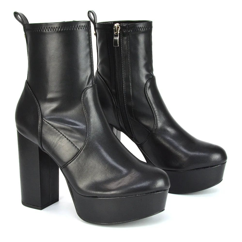 Sunny Platform Sock Ankle Boots Chunky Heeled Vegan Booties In Black Faux Suede