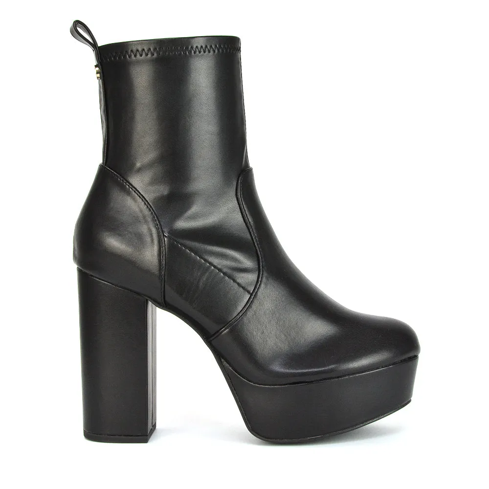 Sunny Platform Sock Ankle Boots Chunky Heeled Vegan Booties In Black Faux Suede