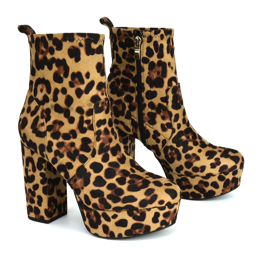 Sunny Platform Sock Ankle Boots Chunky Heeled Vegan Booties In Black Faux Suede