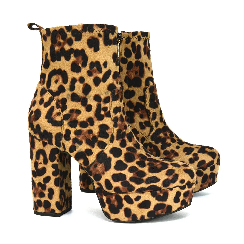 Sunny Platform Sock Ankle Boots Chunky Heeled Vegan Booties In Black Faux Suede