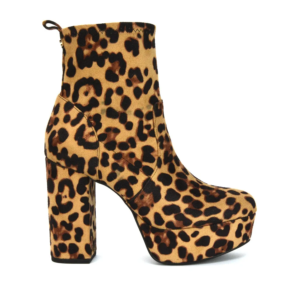 Sunny Platform Sock Ankle Boots Chunky Heeled Vegan Booties In Black Faux Suede