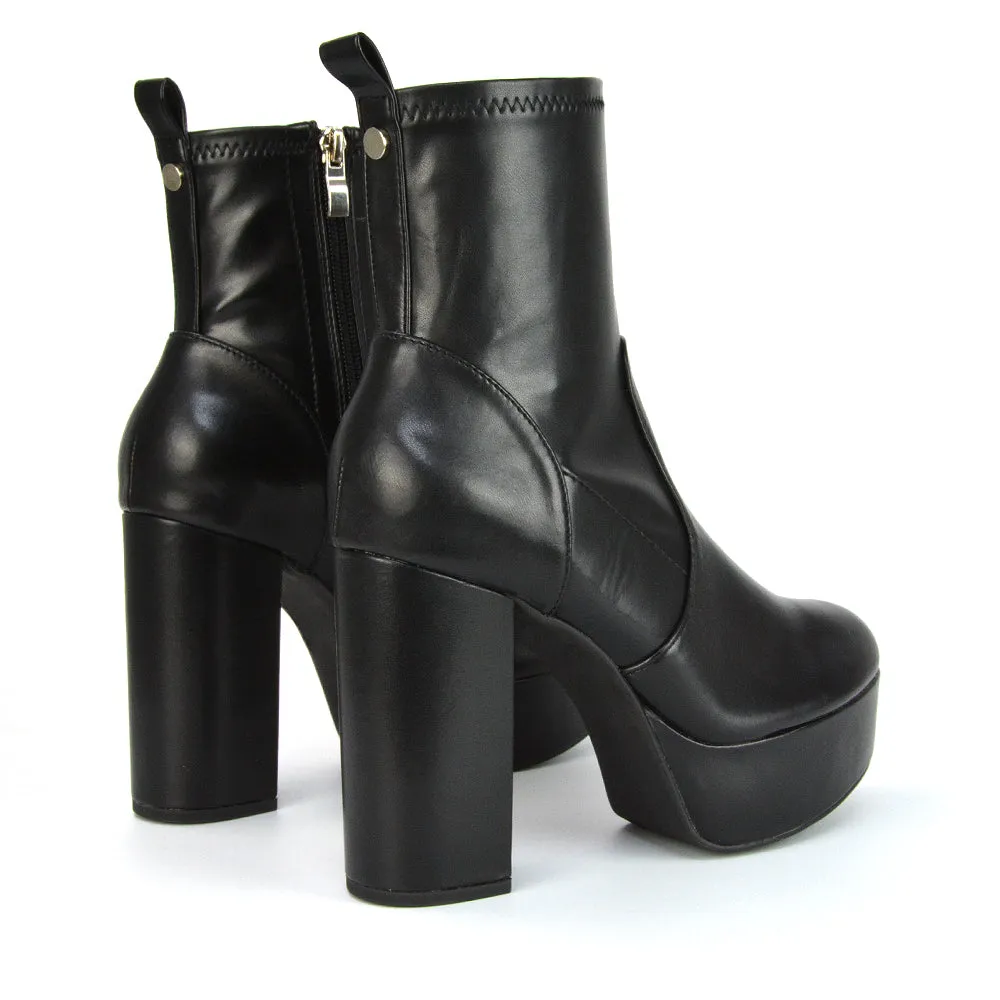 Sunny Platform Sock Ankle Boots Chunky Heeled Vegan Booties In Black Faux Suede