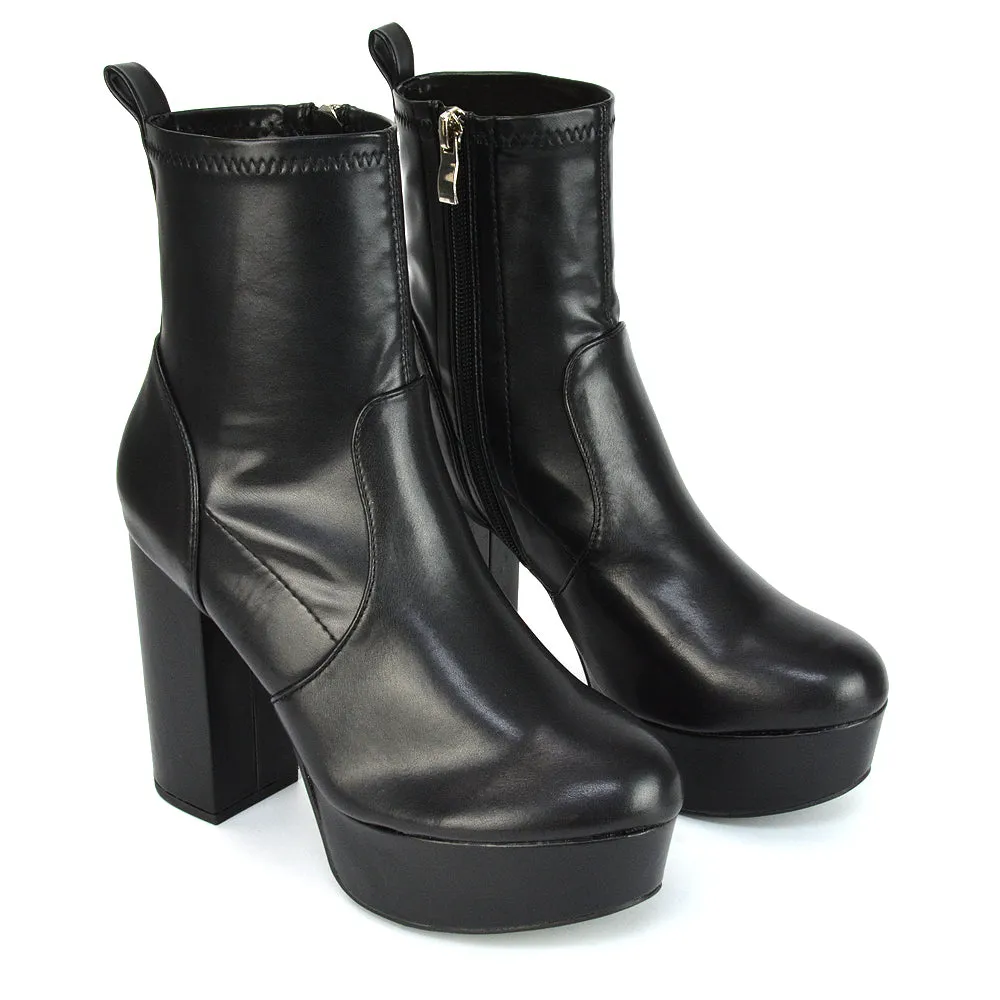 Sunny Platform Sock Ankle Boots Chunky Heeled Vegan Booties In Black Faux Suede
