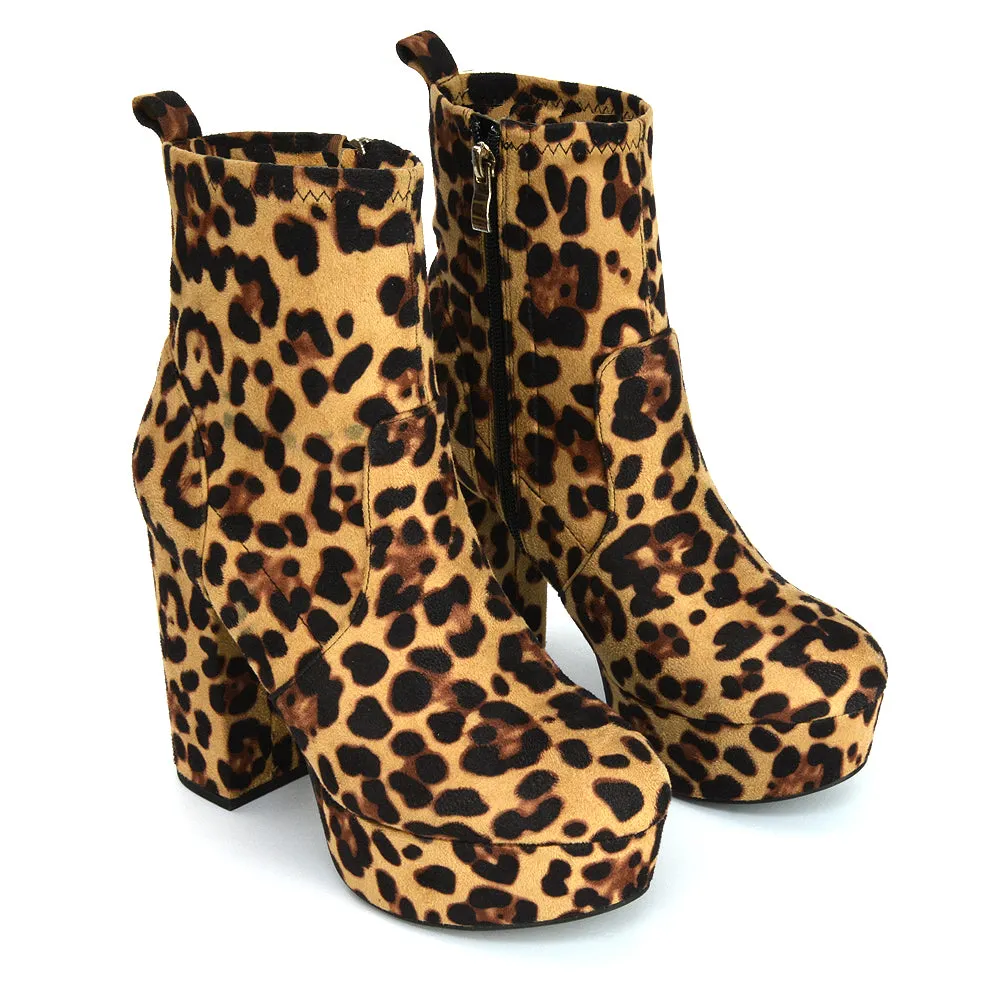 Sunny Platform Sock Ankle Boots Chunky Heeled Vegan Booties In Black Faux Suede