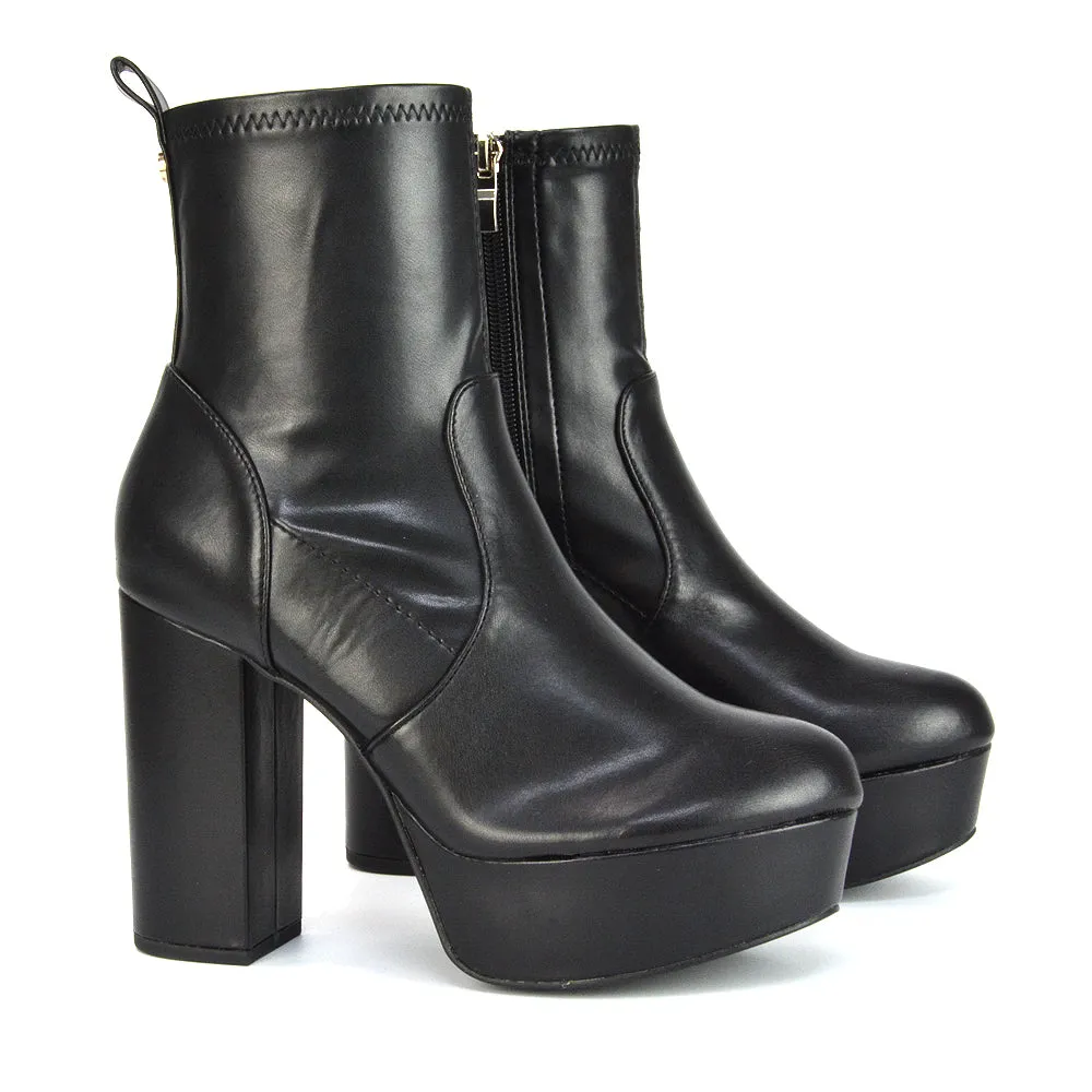 Sunny Platform Sock Ankle Boots Chunky Heeled Vegan Booties In Black Faux Suede