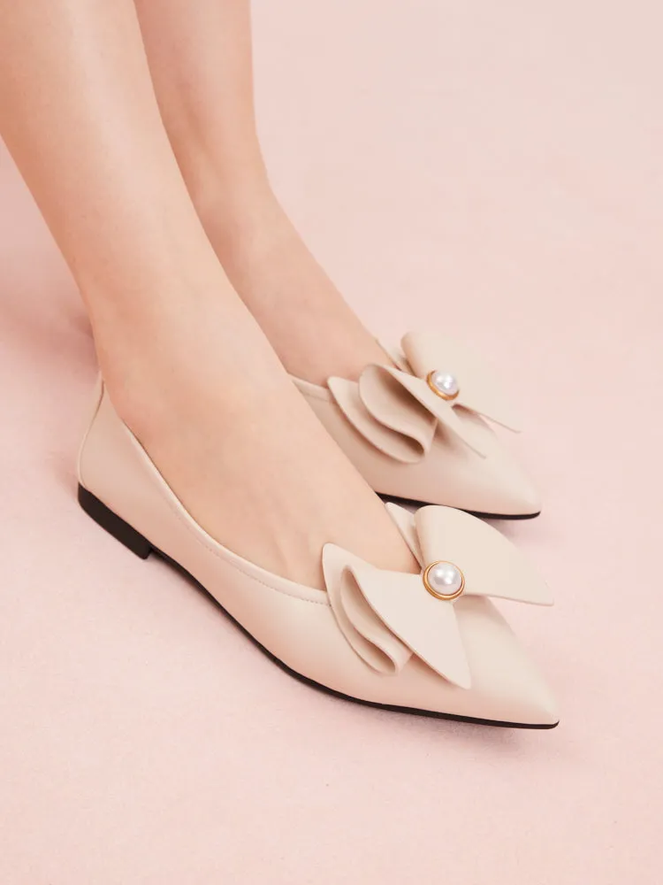 Tilda Pearl Bow Pointed Toe Flats