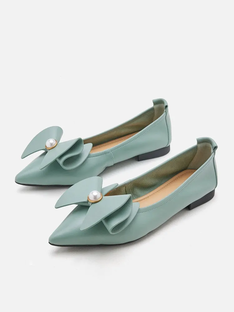 Tilda Pearl Bow Pointed Toe Flats