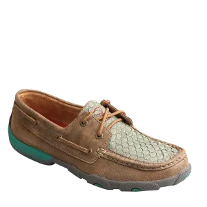 Twisted X Ladies Brown Bomber & Turquoise Fish Driving Mocs WDM0067