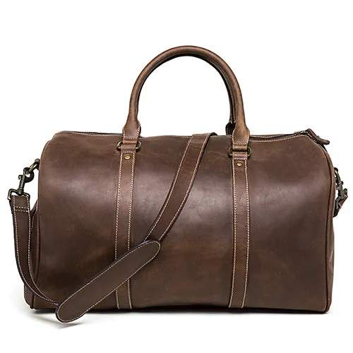 Vintage Leather Duffle Bag With Adjustable Shoulder Strap