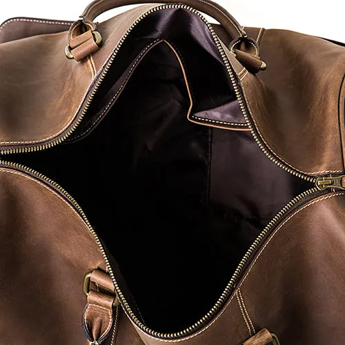 Vintage Leather Duffle Bag With Adjustable Shoulder Strap