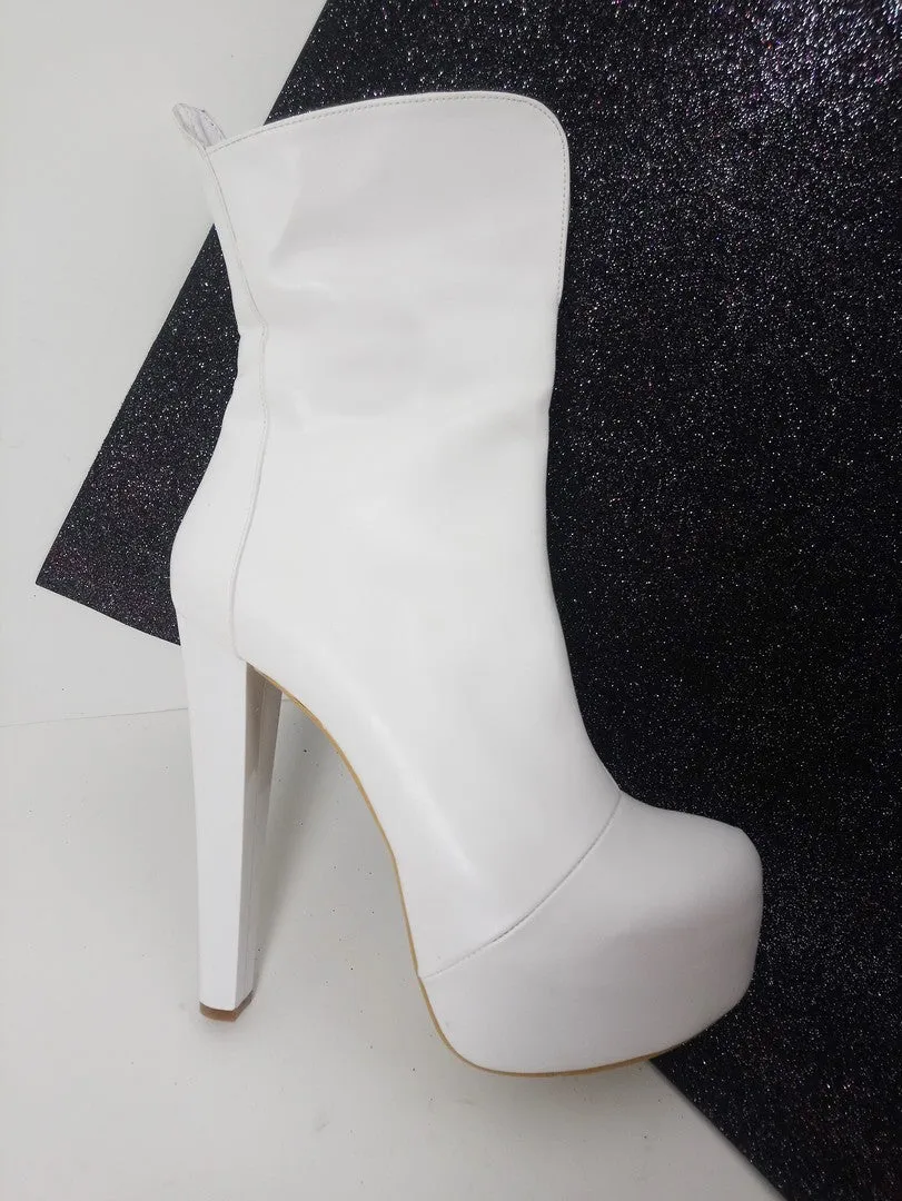 White Hidden Platform High Heel Boots