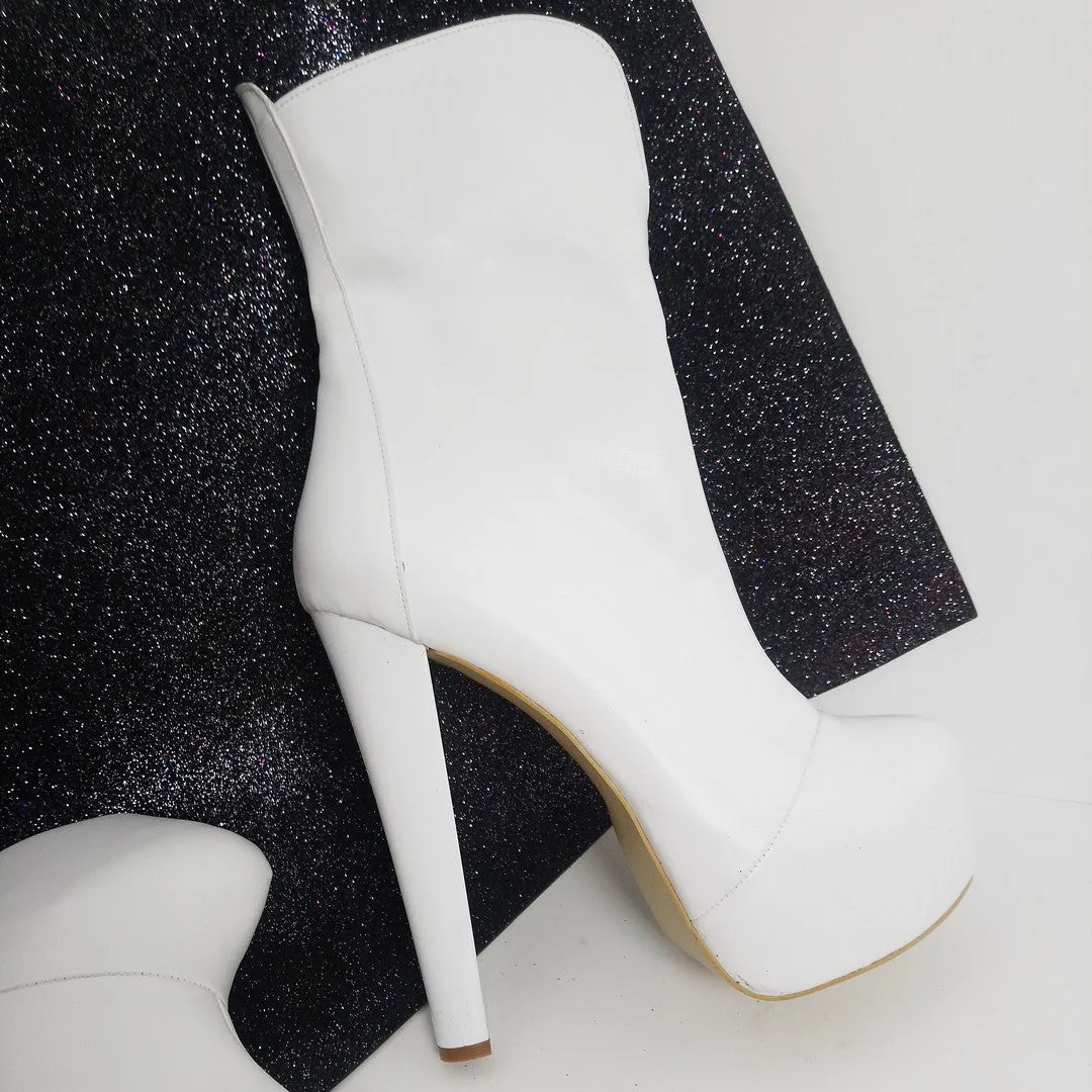 White Hidden Platform High Heel Boots