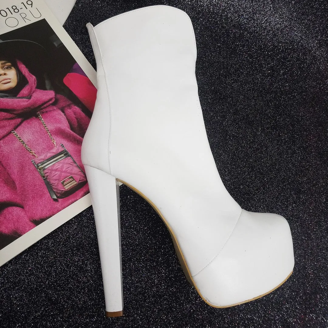 White Hidden Platform High Heel Boots