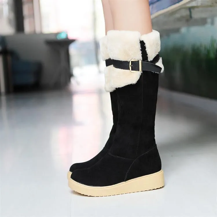 Women's Round Head Flat Knee-High Snow Boots